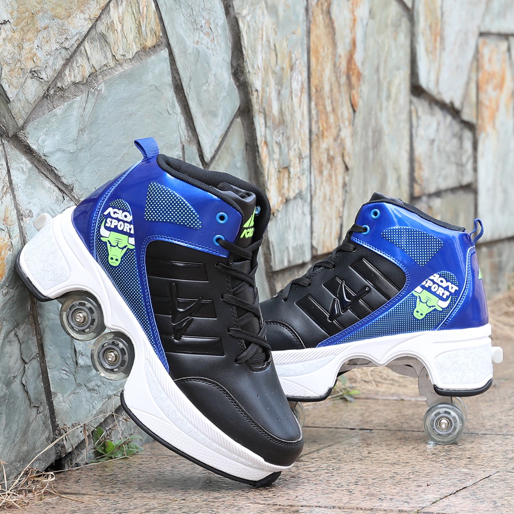 Deformasi sepatu TikTok tunggal dengan roda sepatu sneakers dengan roda  sepatu lari anak dengan roda