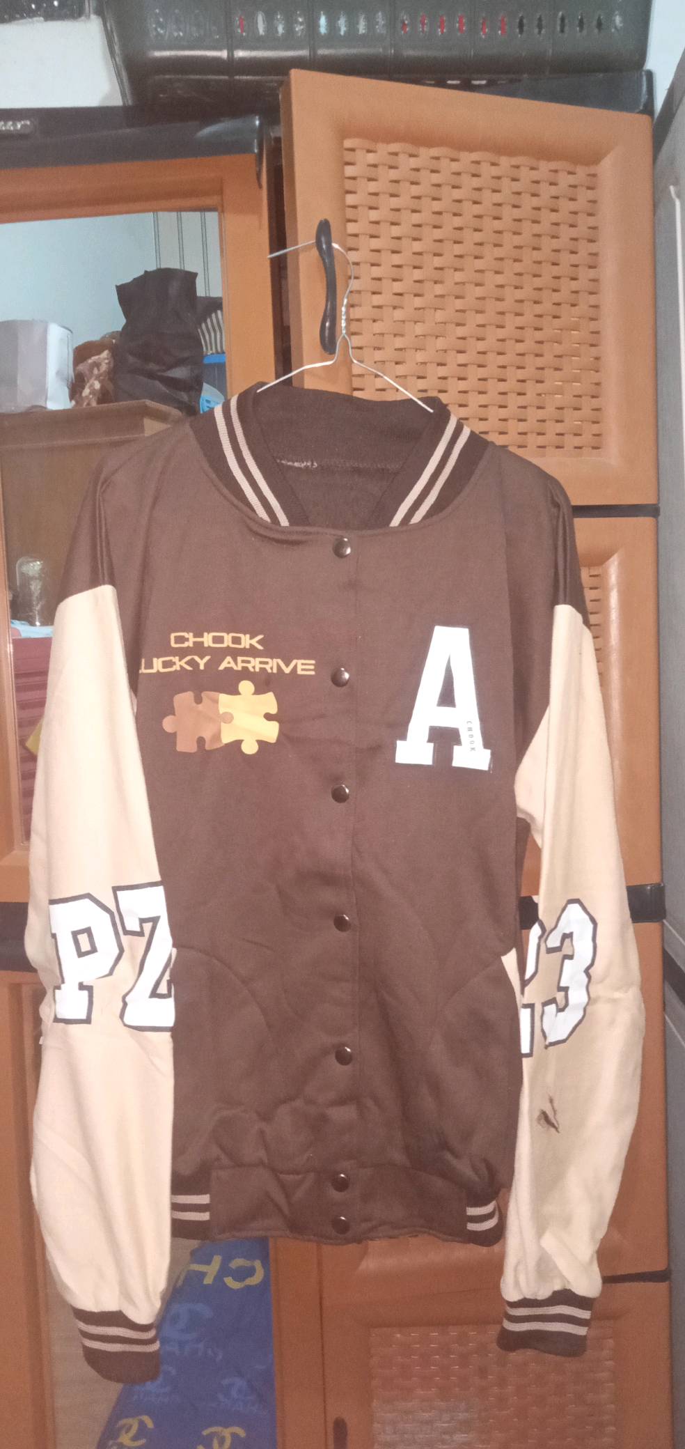 Puzzle A CHOCK BROWNIE VARSITY BASEBALL OVERSIZE/BOMBER BASEBALL Jacket  Korean STYLE