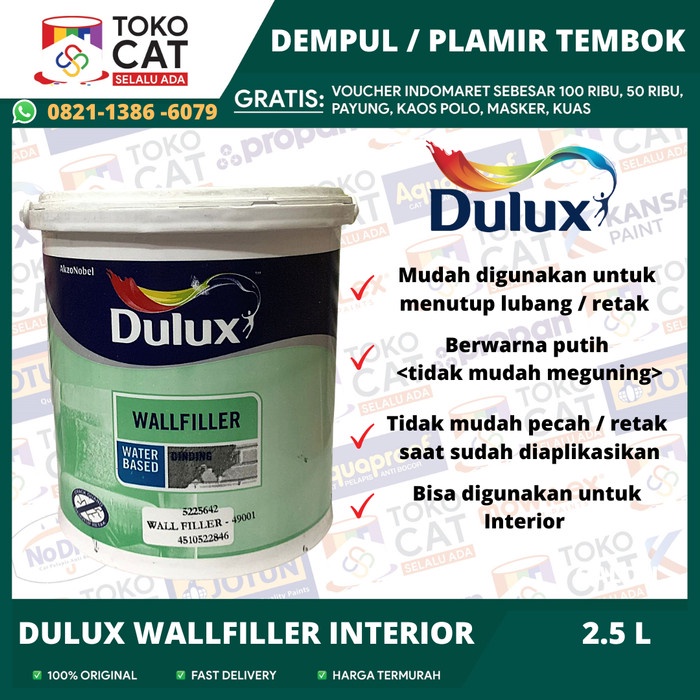 Jual DEMPUL TEMBOK / PLAMIR TEMBOK DULUX WALL FILLER 4KG GALON Shopee Indonesia