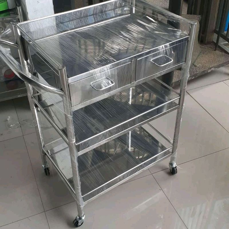 Jual Trolley Instrumen 3 Rak Susun Laci Stainless Troli Instrumen 3 Susun Troley 3 Rak Susun 1530