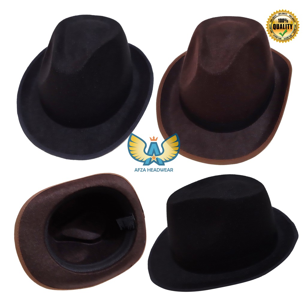 Topi Fedora Jazz Fedora Hat Casual Laken Pria Bahan Beludru