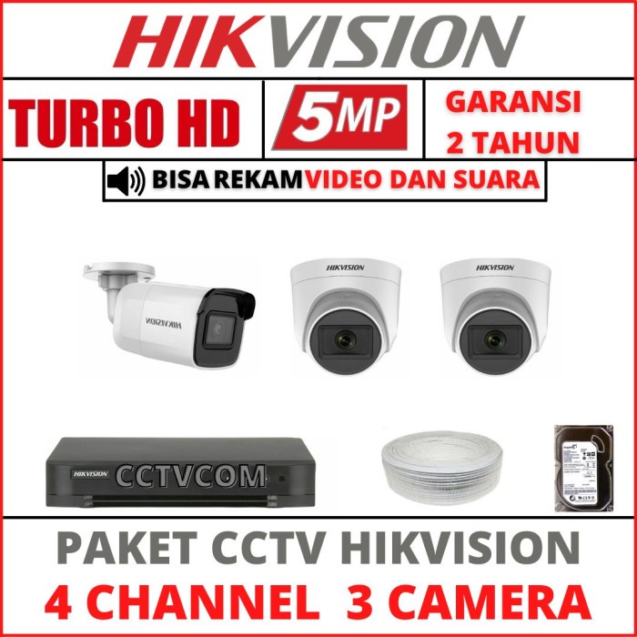 Jual PAKET CCTV HIKVISION 5MP 4 CHANNEL 3 CAMERA TURBO HD KAMERA CCTV ...