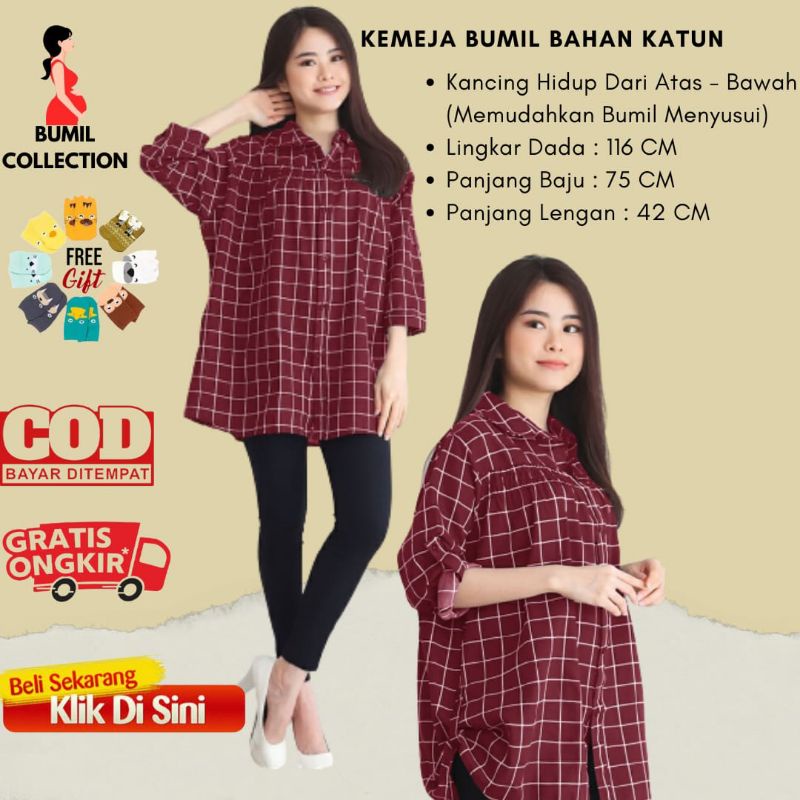 Jual Kemeja Kerja Big Size 3l Xxxl Ibu Hamil Sampai Menyusui Bahan Katun Dengan Kancing Hidup