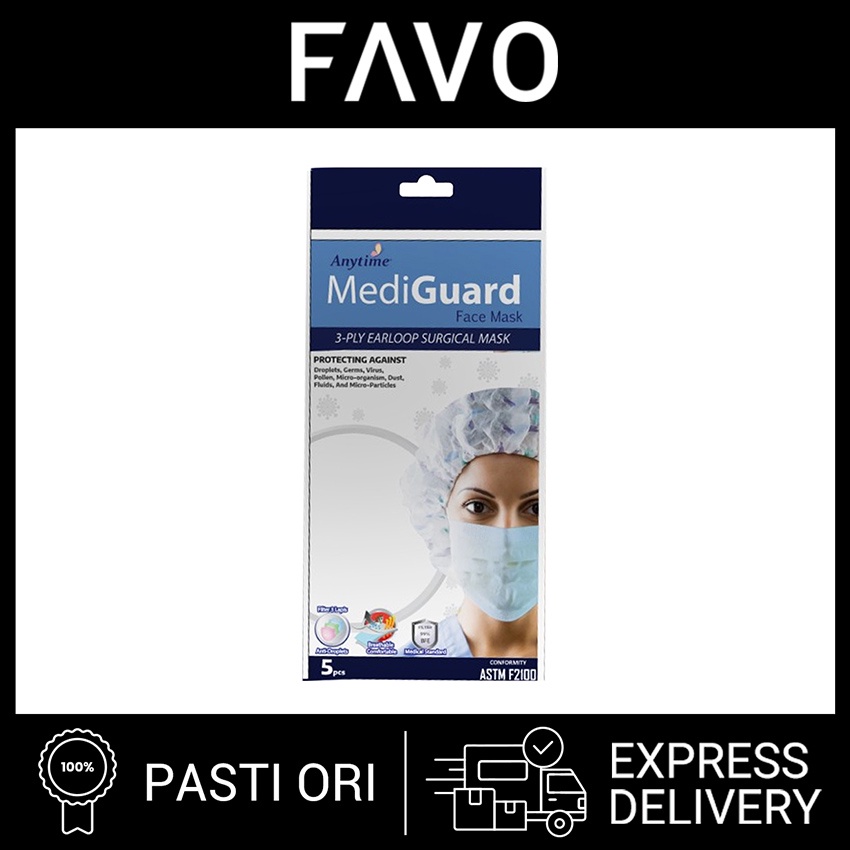 Jual Masker Medis - Anytime Mediguard Face Mask Earloop 3 Ply - 5 Pcs ...