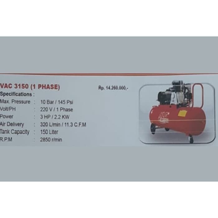 Jual NLG VAC 3150 Mesin Kompresor Compressor Angin Belt Driven 3HP ...