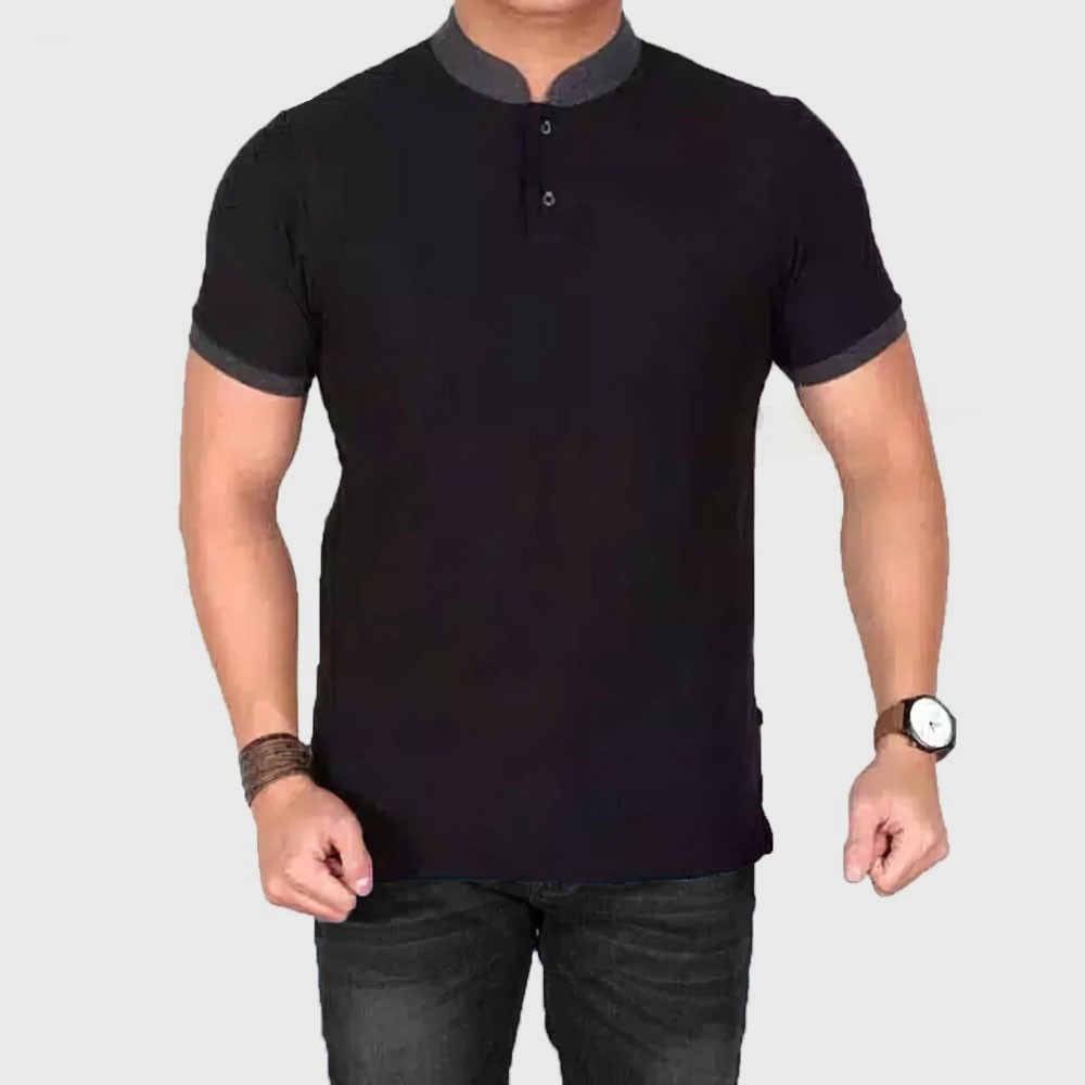 Jual Kaos Polo Shirt Kerah Shanghai Polos Hitam Black Polo Shirt Pria