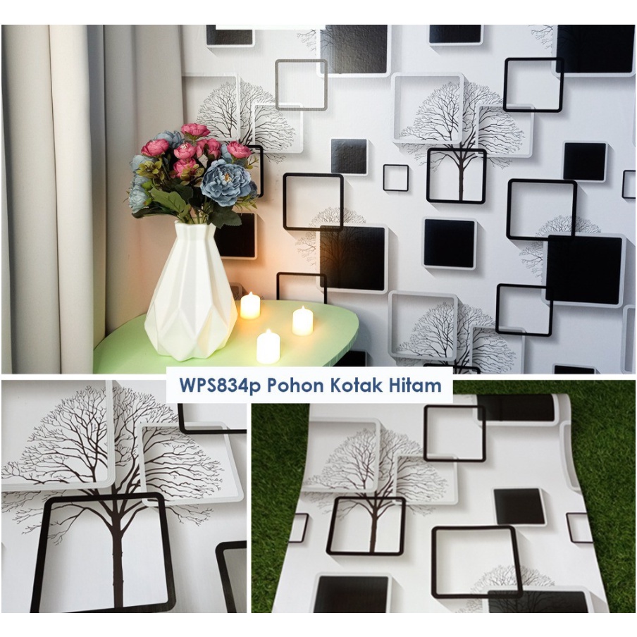 Jual Wallpaper motif sticker dinding Kotak 3D Ranting Hitam Ukuran