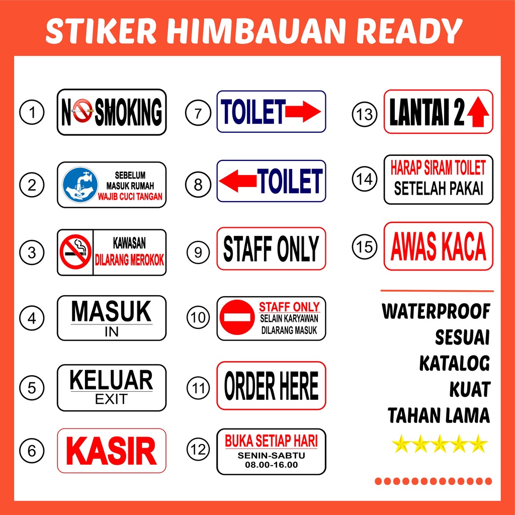 Jual Sticker Petunjuk Larangan Himbauan BAHAN STIKER VINYL ANTI AIR Poster Flayer Tamu Masuk