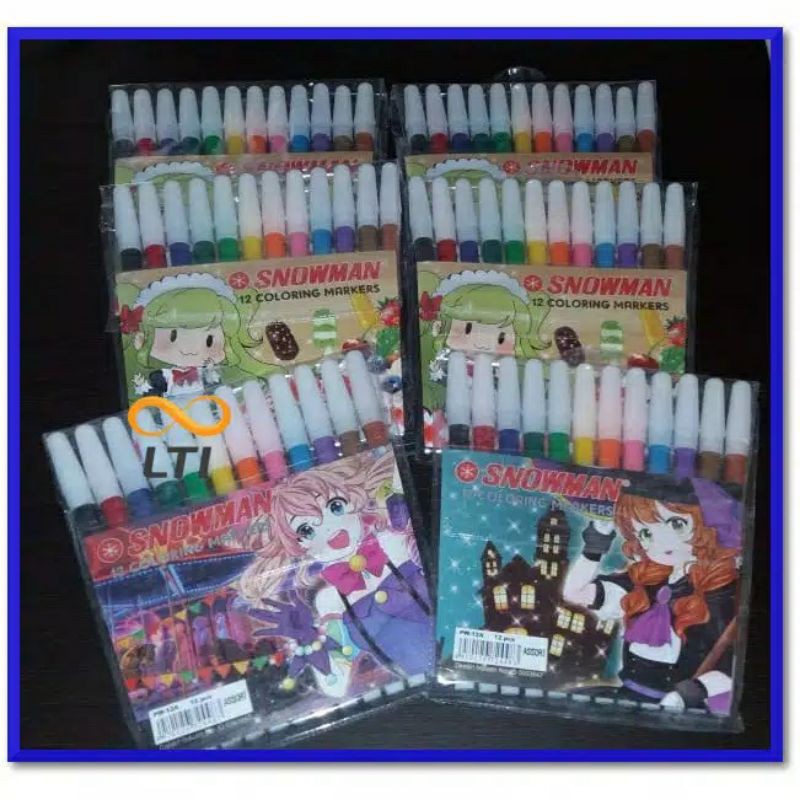 Jual SNOWMAN 12 coloring markers PW-12A spidol 12 warna | Shopee Indonesia