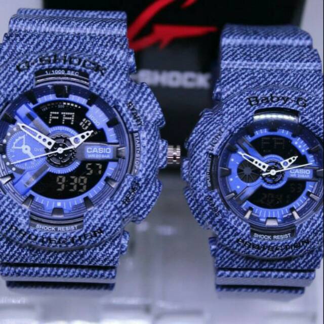 JAM TANGAN COUPLE G SHOCK GA110 BABY G DENIM DARK BLUE SUPER