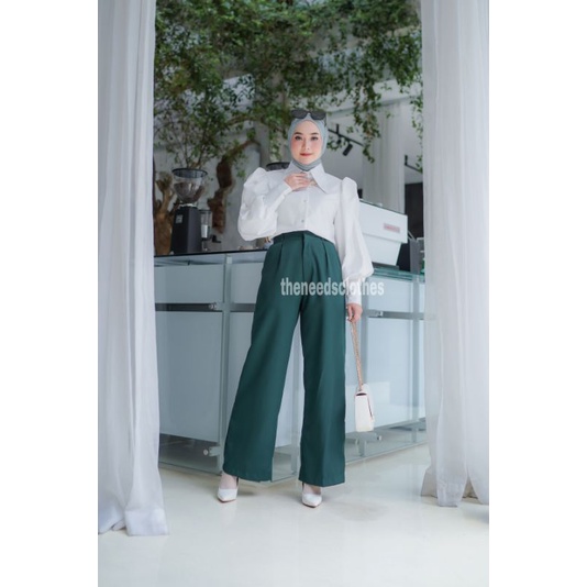 Jual Celana Kulot High Waist Emerald Green Shopee Indonesia