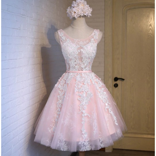 Pink Short Prom Dress, Pink Tulle Ball Gown Cocktail Dress