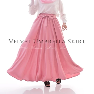 Rok Satin Panjang Payung Lebar Syari Kondangan Velvet Umbrella Skirt Almira Panjang 100cm 15
