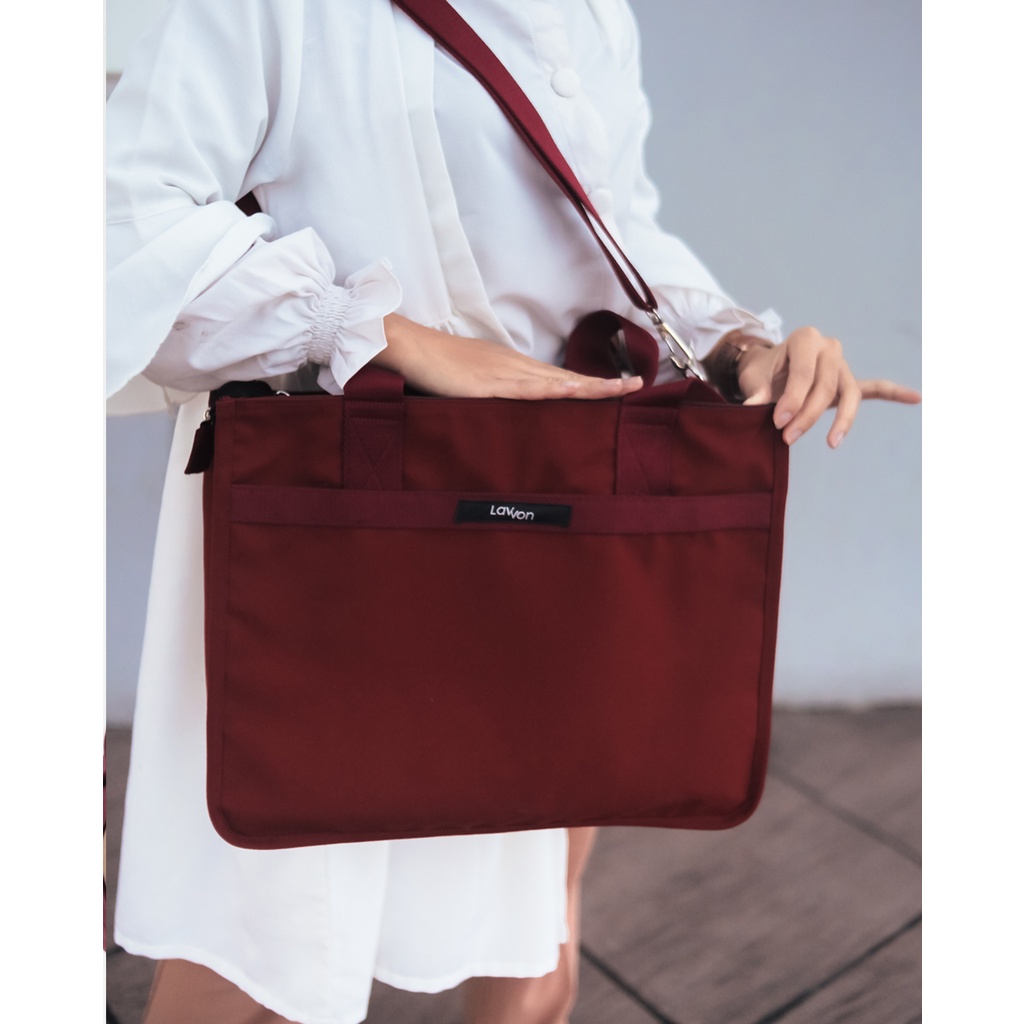 Jual Lavvon Nova Tas Kantor Wanita Multifungsi Extra Besar Murah Kanvas Warna Maroon Shopee