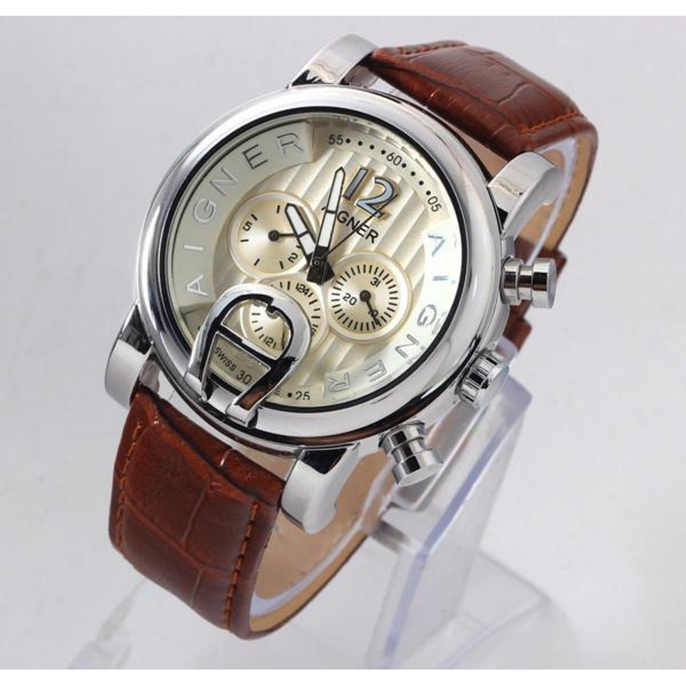 Jam Tangan Pria Cowok Laki Aigner Leather Kulit Coklat Automatic 4 warna