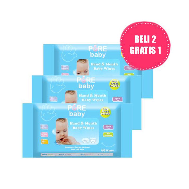 Jual TISSUE PURE BABY HAND & MOUTH BABY WIPES 60S ALOE VERA BUY 2 GET 1 ...