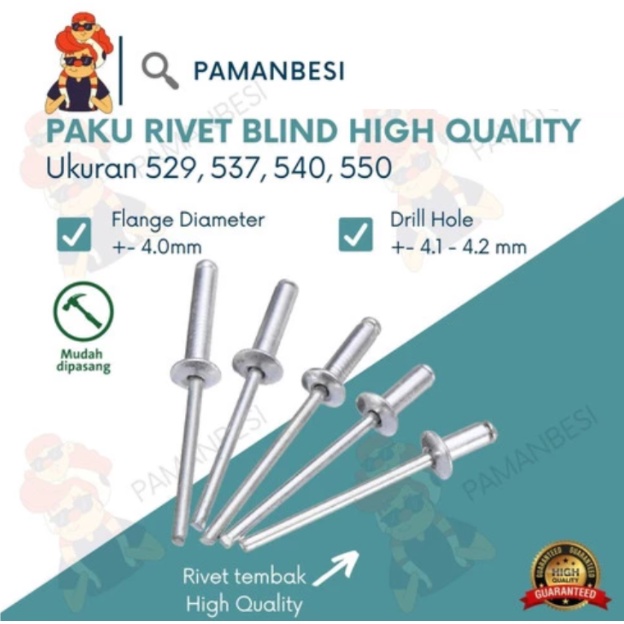 Jual 1 KOTAK PAKU RIVET BLIND 540 UKURAN 4.0 mm ISI 1 DUS Paku TEMBAK ...