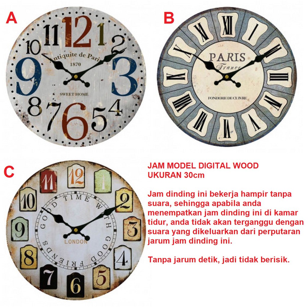 Jual Jam Dinding Quartz Creative Design Model Digital Wood Ukuran 30cm ...