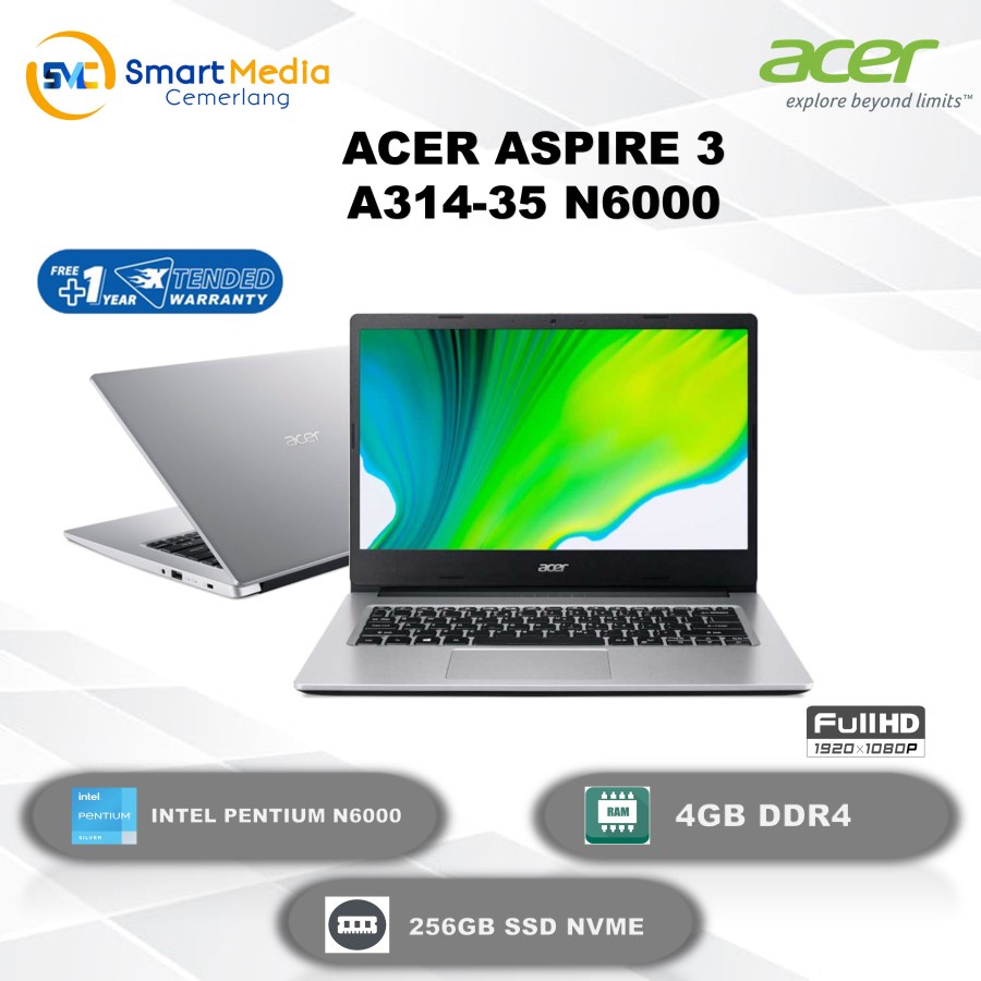 Jual ACER ASPIRE 3 A314-35 - INTEL PENTIUM N6000 - 4GB - 256GB SSD - 14 ...