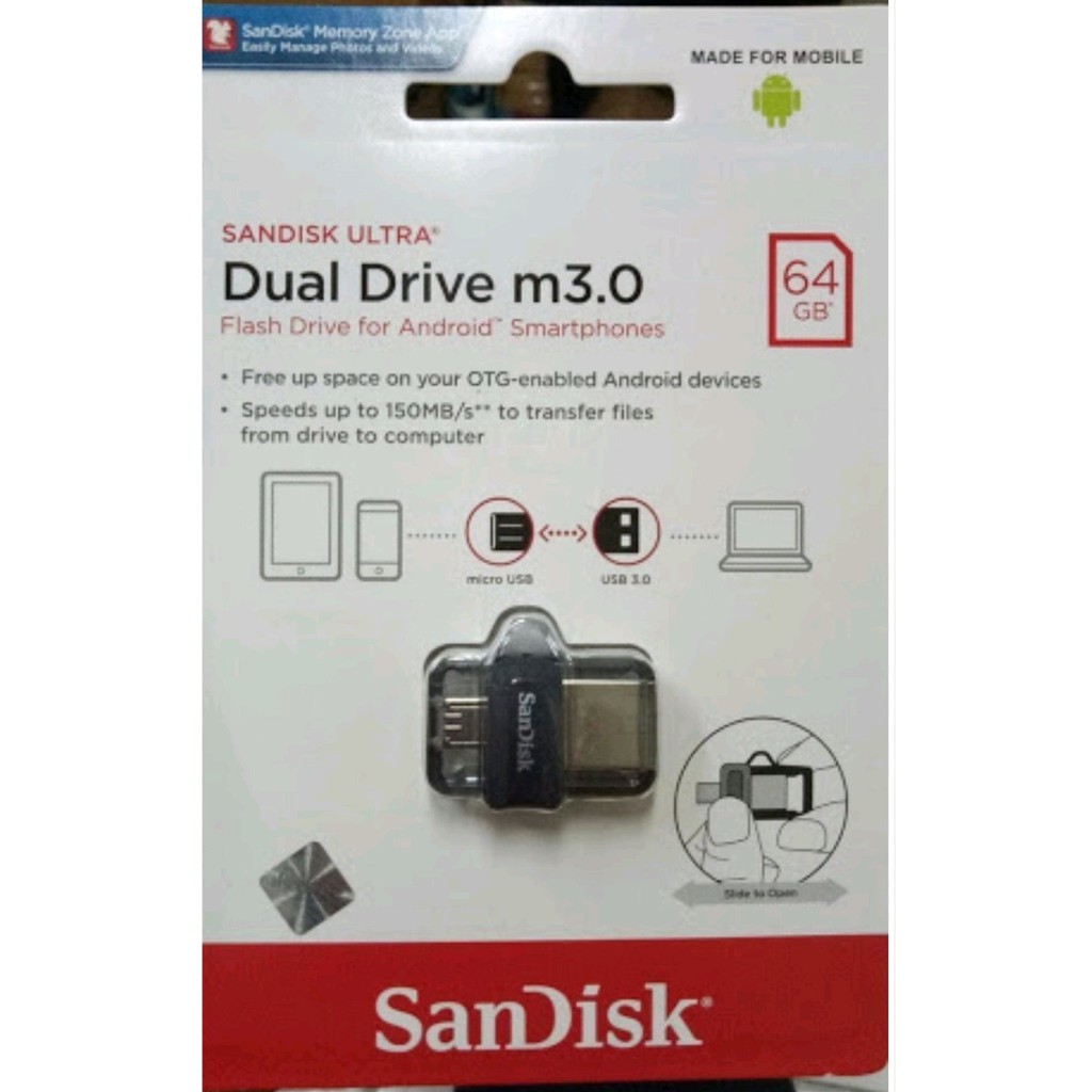 Jual Jual Sandisk Flashdisk Dual Drive OTG 64GB - USB 3.0 150MBs Murah ...