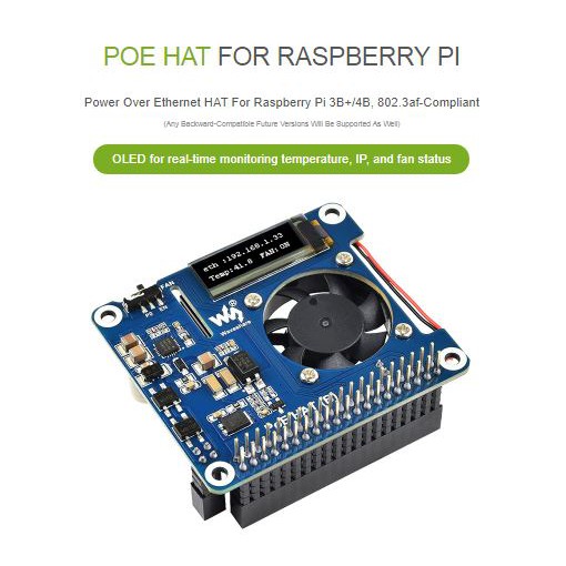 Jual Raspberry Pi POE HAT Network with OLED IP Address Temperature FAN ...