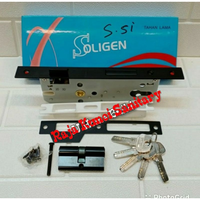 Jual Bodi Kunci Pintu Soligen Lidah Hitam+Cylinder 60mm /Mortise Lock ...