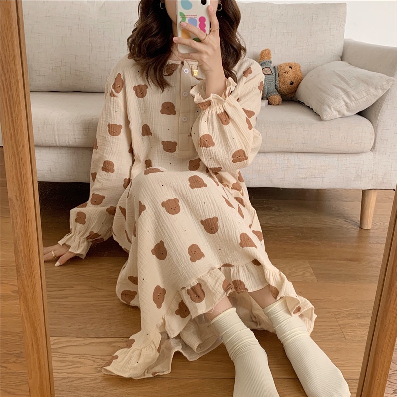 Jual Baju Tidur/Daster Cewek Lengan Panjang Print Kartun Korean Style