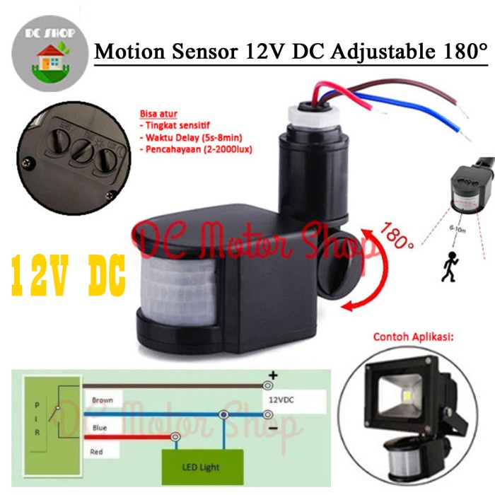Jual Sensor Gerak PIR Motion Sensor Detector 12V DC Rotateable + Lux