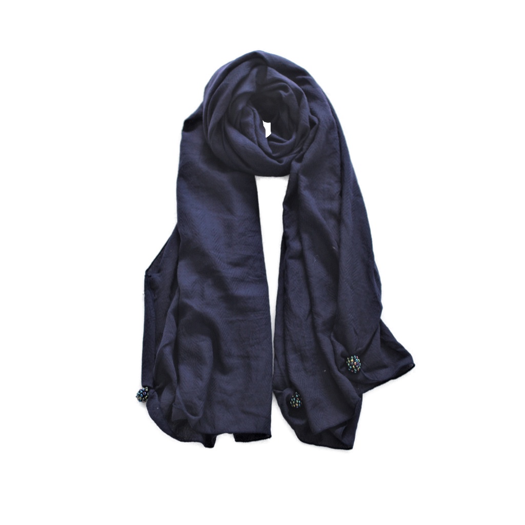 Jual Syal Leher Polos Scarf Leher Pasmina Panjang Voal Navy Shawl
