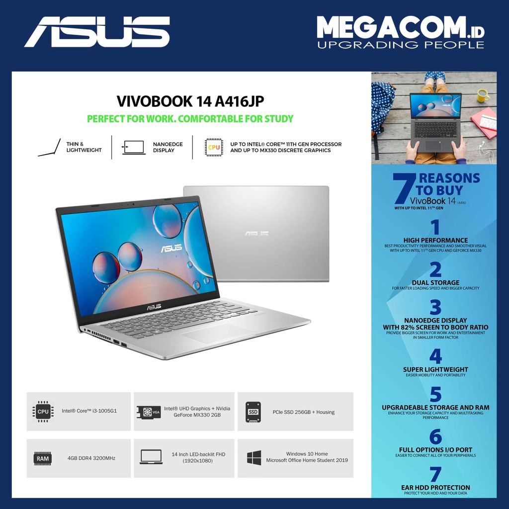 Jual Asus A416JP-FHD321 Silver [i3-1005G1|RAM 4GB|SSD 256GB|NVidia ...