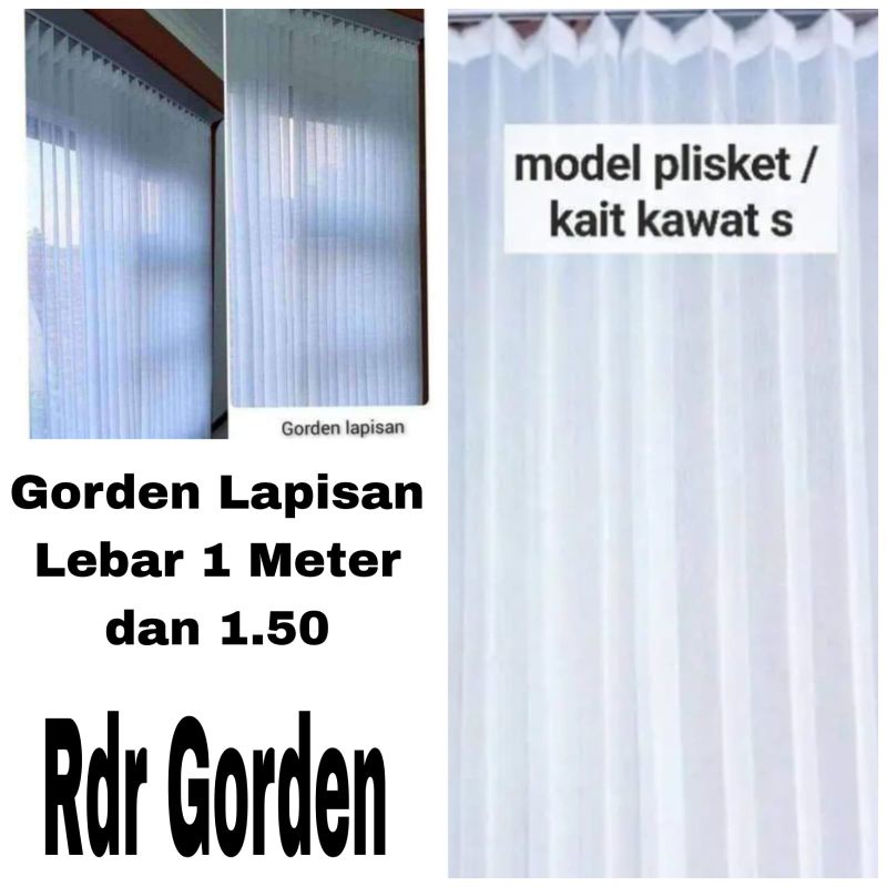 Vitras Dalaman Gorden Model Cantol Plisket Lebar 1 meter Tirai Jendela puring kaca Hordeng Tipis