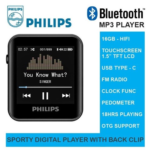 Jual BLUETOOTH MP3 PLAYER 16GB HIFI SPORTY PEDOMETER WITH BACK CLIP ...