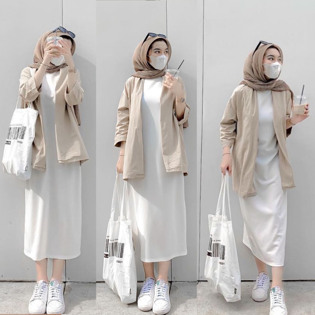 Jual Setelan Lame - One Set 2in1 Dress + Hijab Pashmina Wanita - Ootd