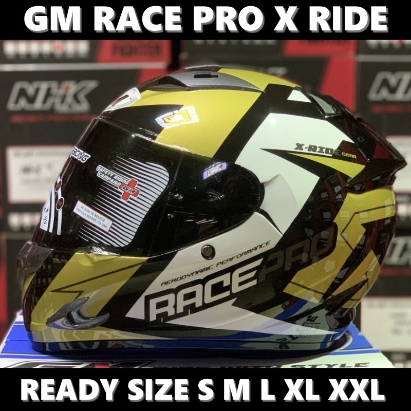 Jual Helm Gm Full Face Fullface Race Pro X Ride Black Gold Glossy Sni