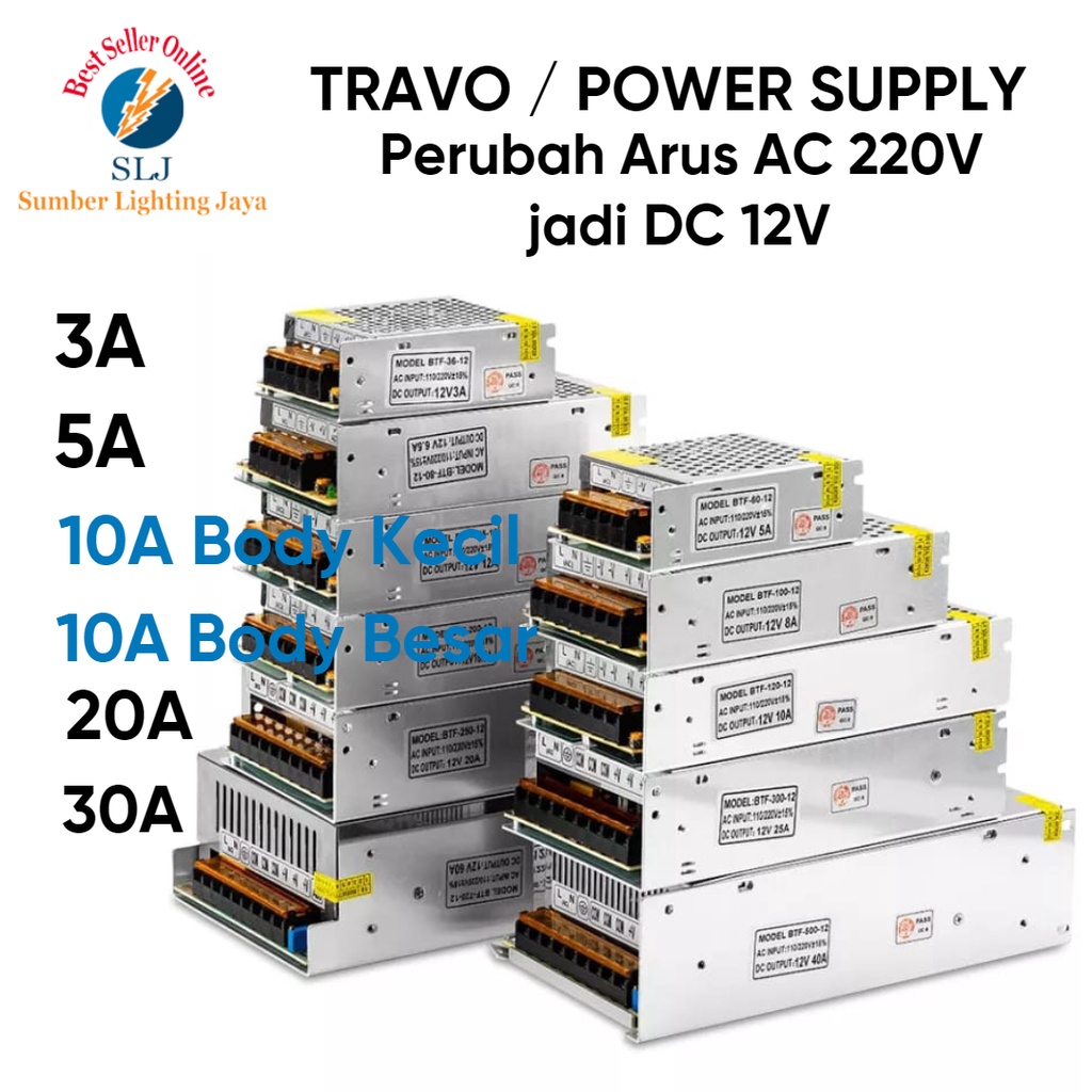 Jual TRAFO LED STRIP 12V 3A 5A 10A 20A 30A POWER SUPPLY ADAPTOR SWITCHING TRAVO DC 12V