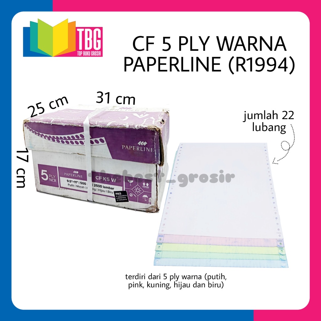 Jual 1 BOX CF 5 PLY WARNA PAPERLINE / CONTINUOUS FORM / KERTAS NOTA ...