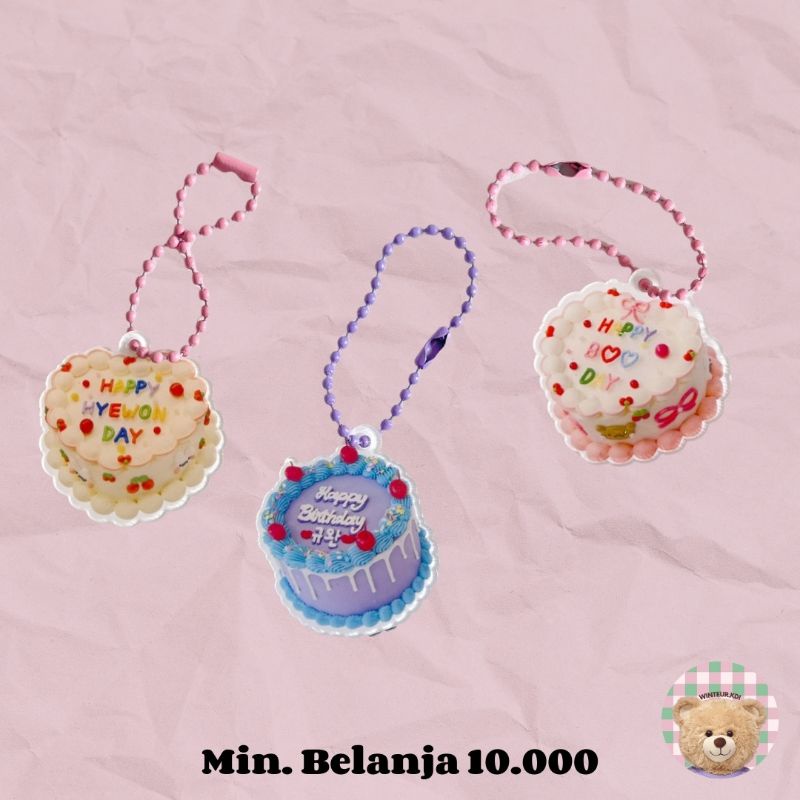 Jual (winteur) BIRTHDAY CAKE KEYCHAIN Deco stickers for journaling kpop ...