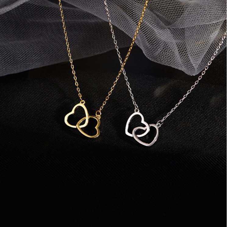 Kalung Theresa Muriel Love Double Heart Kalung Fashion Alloy Paduan