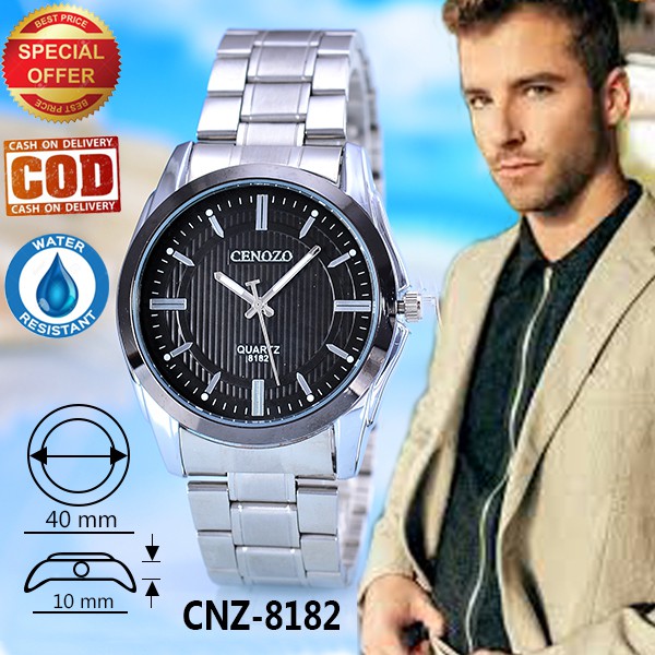 Jam Tangan Pria Body Silver White Dial Cenozo 5041G SW Stainless Stell Band