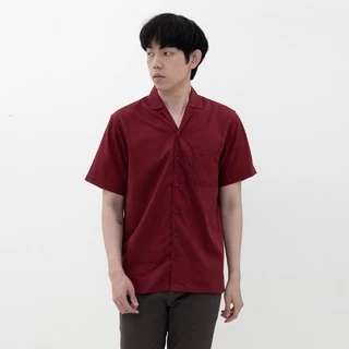 M231 Kemeja Pria Basic Polos Hawaii Oversized Pendek Maroon 2190G