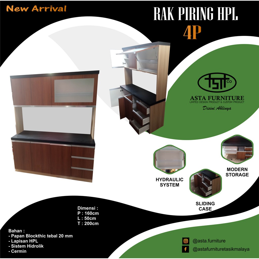 Jual RAK PIRING 4 PINTU MODERN MINIMALIS BAHAN HPL BERKUALITAS | RAK