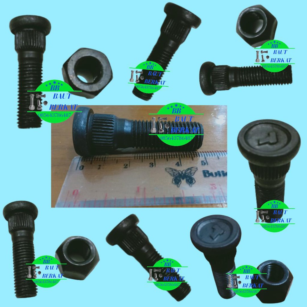 Jual baut mur roda toyota daihatsu mitsubishi hitam baja 5 cm baut roda ...