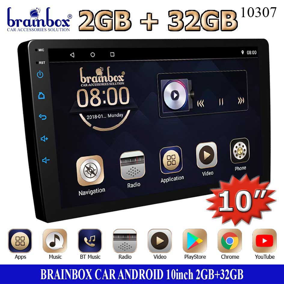 Brainbox TV Android 10 Inch 2GB + 32GB Head Unit Mobil 2 Din Double Din Headunit Tape Mobil MP5 Player IPS Screen HD WiFi GPS