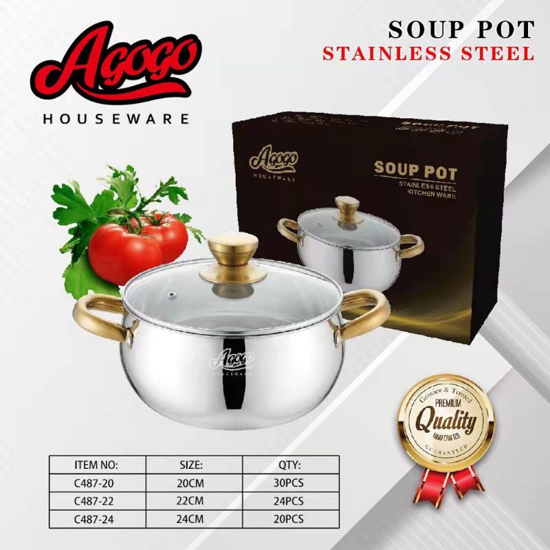 Jual Panci Sop Tutup Kaca Calypso Agogo Stainless Steel Ukuran 20cm ...