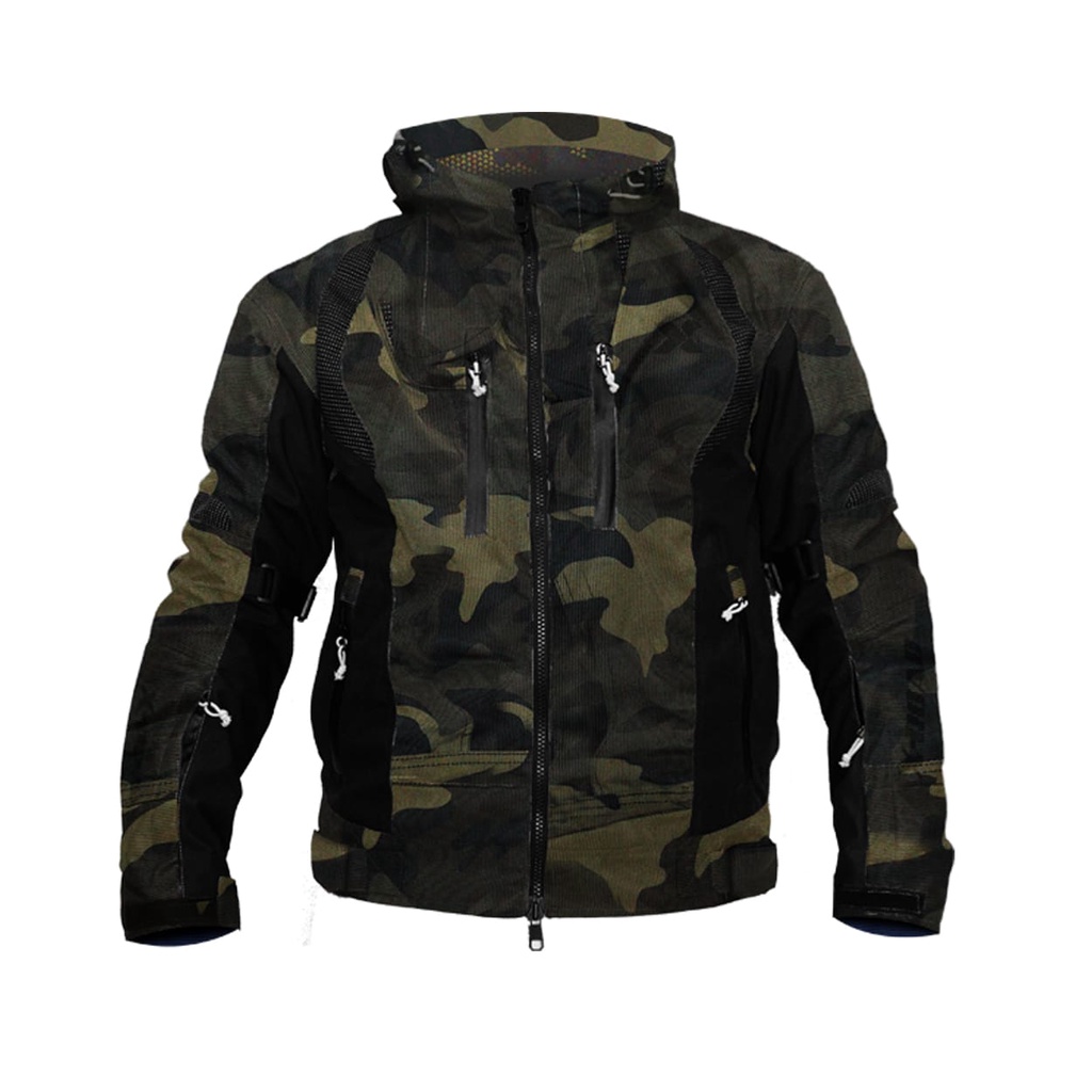 Jual Xroad Burn Hoodie Jacket With Protector Black Camo and Green