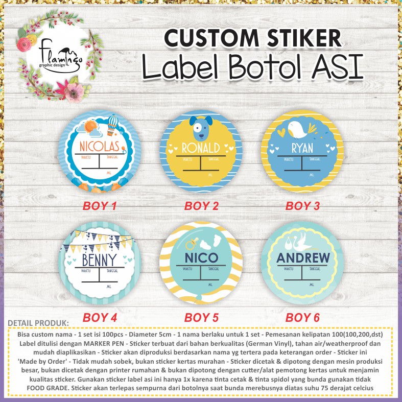 Jual STIKER LABEL BOTOL ASI WATERPROOF CUSTOM BOYS | Shopee Indonesia