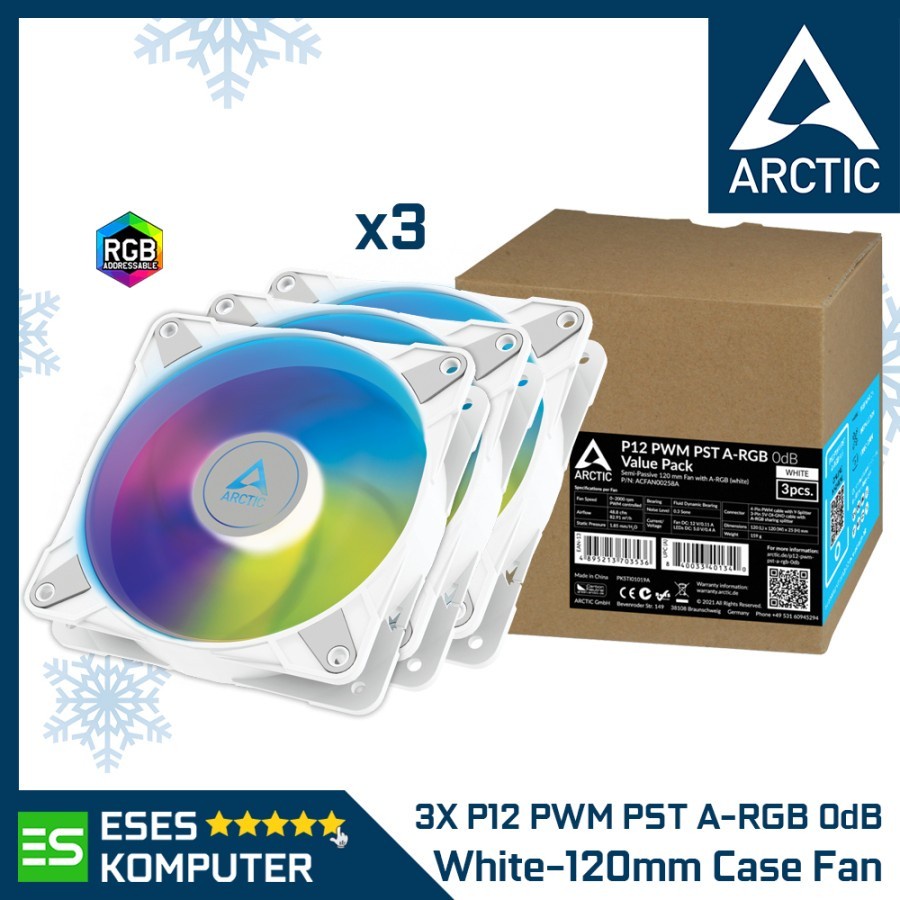 Jual Fan ARCTIC P12 PWM PST A-RGB White 0dB | 3pcs Value Pack | 120mm ...