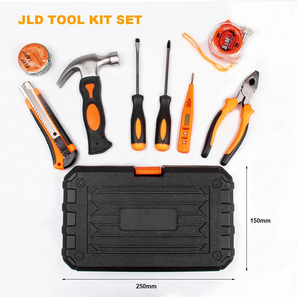 JLD Toolkit Set 9pcs Alat Pertukangan Palu handtool box Perkakas Tukang Lengkap Tang Obeng/meteran/Cutter/Tespen - foto 1