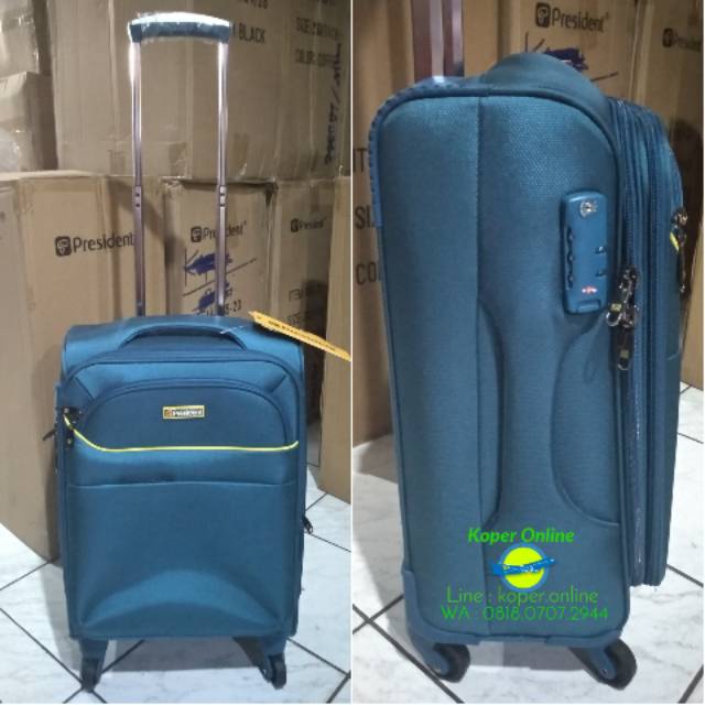 Jual Koper President Original Kanvas Biru Anti THEFT Zipper size kabin ...
