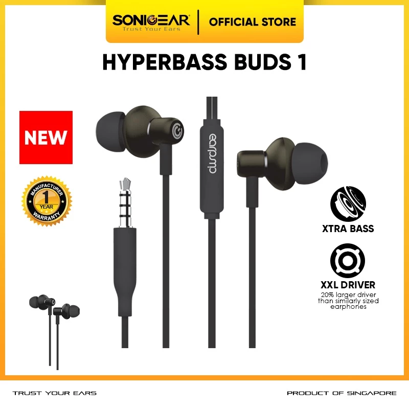 SonicGear Headset Hyperbass Buds 1 Gaming Earphone With MIC Powerful Bass for Sport, Gaming, Music
